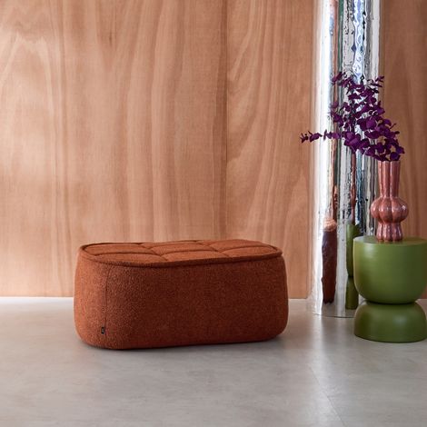 Pouf. repose-pieds pour chauffeuse 1 place Boni bouclette texturée terracotta L 91 x P 63 x H 40cm - Boni
