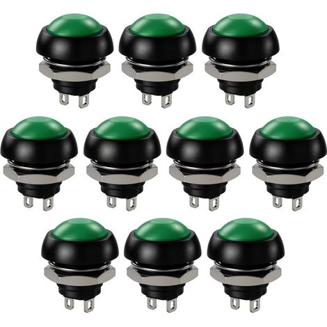 10 Boutons-Poussoirs Momentanés Etanches SPST 12mm, Marche/Arrêt, 3A/3V-5V-9V-12V-24V-230V CA, Mini-Bouton Rond sans Verrouillage pour Trompette de Voiture, Ordinateur (Vert) (1/5)