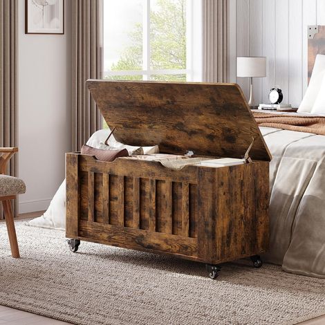 Banc de Rangement à Roulettes avec Coffre Caché, Tabouret Multifonction Marron (1/5)