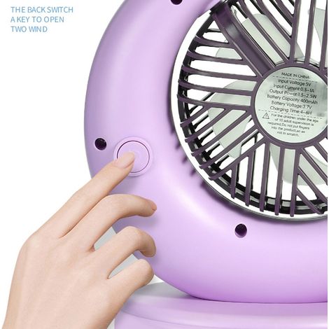 Tragbarer Tischventilator mit 2 Geschwindigkeitsstufen, wiederaufladbarer USB-Ventilator in Mondform mit Akku, lila (1/2)