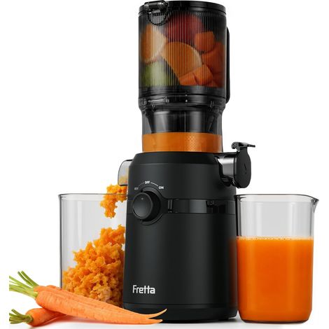 Extracteur de Jus, Extracteur de Jus de Fruits et Légumes Entiers, Grande Ouverture de 108mm Slow Juicer, 1L Capacité, Pression à Froid, Facile à Nettoyer, Sans BPA, 200W(Noir Satiné) (1/5)