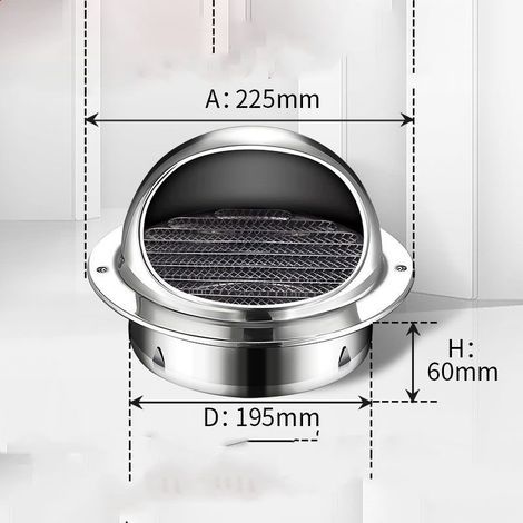 200mm stainless steel exhaust grille with integrated insect screen – Ventilation duct cover for air extraction system, corrosion resistant, wall or ceiling mounting (1/4)