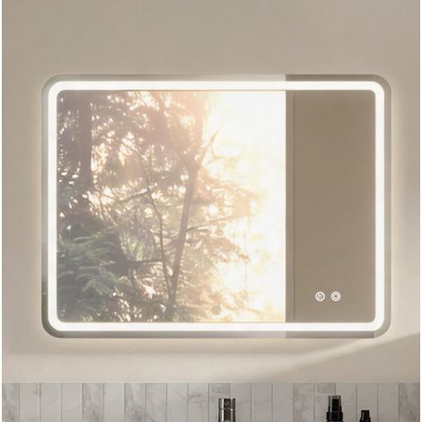 Specchio bagno LED 80x60 cm senza cornice dimmerabile con antiappannamento OKWISH (1/5)