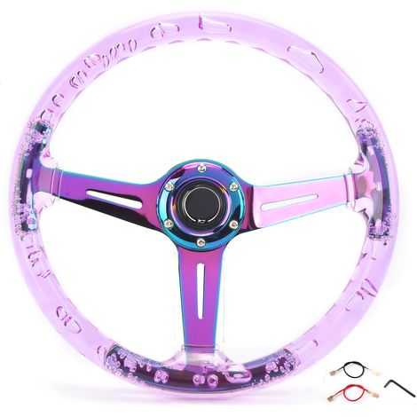 Bouton de klaxon avec Logo de volant de voiture 14 pouces, accessoires de Modification adaptés au Kart ATV UTVbleu et violet (1/5)