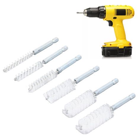 Lot de 6 brosses d'alésage en acier inoxydable de différentes tailles , brosse métallique torsadée avec poignée de 6,35 mm à tige hexagonale pour tubes et ports (1/5)