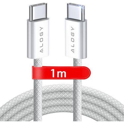 Cavo USB-C Type C potente e veloce 60W PD 1M per iPhone 15/Pro/Max iPad MacBook Cavo in nylon Alogy Bianco (1/5)