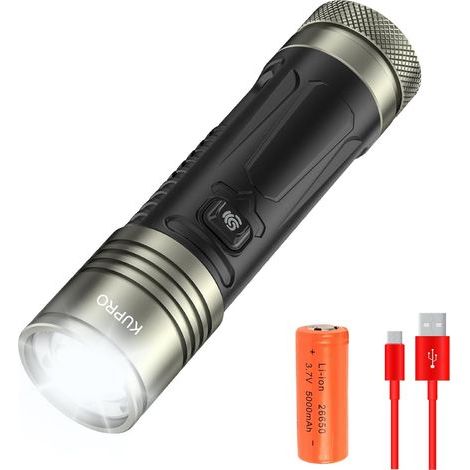 Torches LED Super Bright rechargeable LED Torch Batterie alimentée 200000 Lumens puissante lampe tactique pas à pas Dimmable 4 modes Zoomable (1/5)