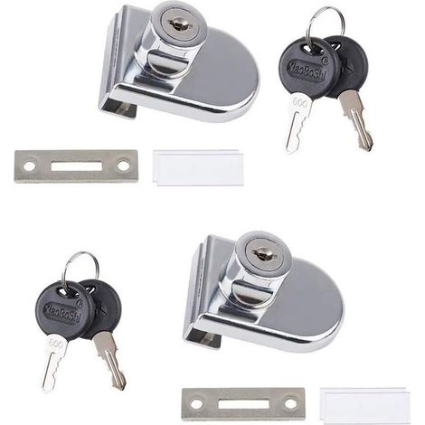 Serrure pour porte vitrée, 2 verrous à came, serrure de sécurité pour vitrine ou armoire vitrée de 5 à 8 mm, sans perçage (avec 4 clés) (1/5)