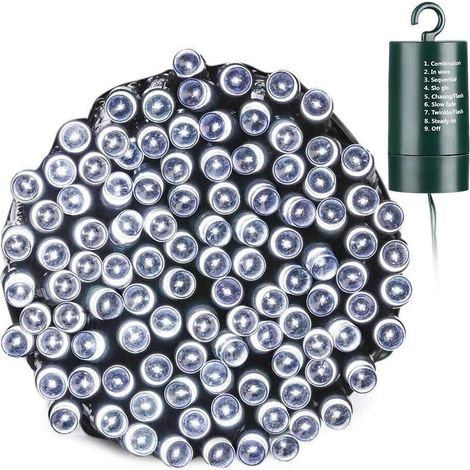 20 m lange, batteriebetriebene Lichterkette mit 200 LEDs, weiße Weihnachtsbeleuchtung mit 8 Beleuchtungsmodi und Speicherfunktion für die Weihnachtsbaumdekoration im Innen- und Außenbereich (1/5)