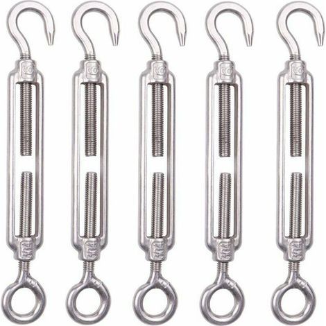 Lot de 5 M6 Tendeur Cable Inox 6mm Tendeur Cloture Crochet Tendeur 304 en Acier Inoxydable Réglable Tendeur Grillage pour Corde Cable Fil à Linge Jardin Grillage，Superma