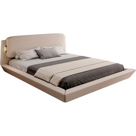 Cama de matrimonio flotante con Cabecero  Con somier de lamas  beige  Cama madera y lino  Modelo Diana  Para Colchón de 160x200