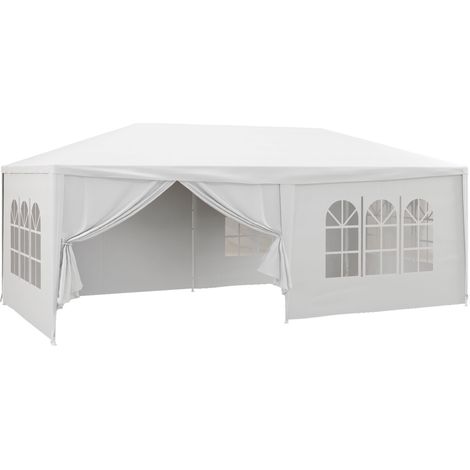 Gazebo Tendone per Feste 6x3m con Pareti Laterali Rimovibili, Porte e Finestre, Bianco