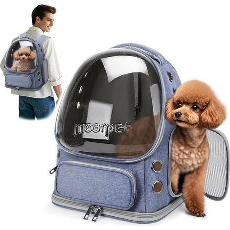 1 Katzenrucksack – Faltbarer Transportkorb – Atmungsaktives Sichtfenster – Für Katzen und kleine Hunde bis 7,5 kg – Ideal für Reisen und Camping – Himmelblau – 34 x 27 x 42 cm (1/5)