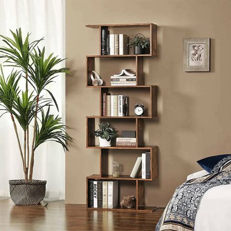 Dmora Bibliothèque haute en zigzag avec 6 étagères ouvertes, Made in Italy, Étagère pour livres et documents, Bibliothèque de bureau, cm 80x25h192, couleur érable, avec emballage renforcé (1/5)