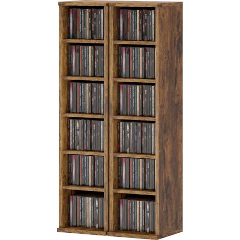 2er-Set Säulenregale für CDs/DVDs, 12 Fächer, 21 x 22,5 x 88,5 cm, Kapazität 204 CDs, braun