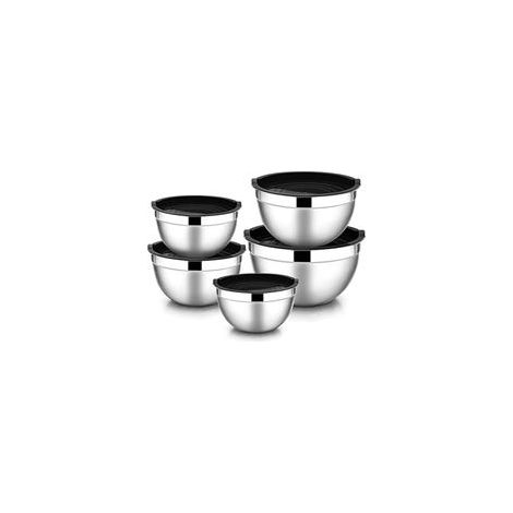 Lot de 5 saladiers empilables en acier inoxydable avec couvercle hermétique pour la cuisine, la cuisson, la pâtisserie, etc