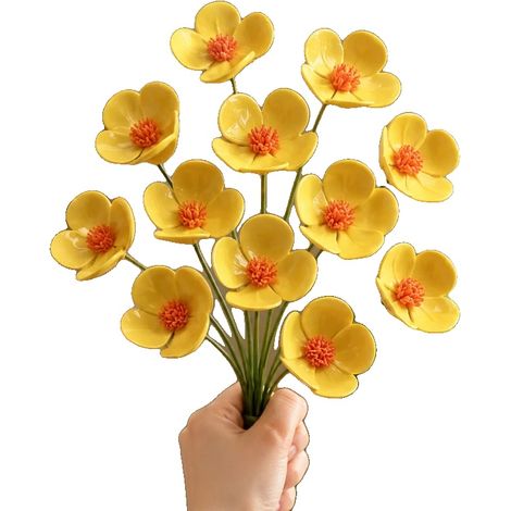 Keramische Blumen, modernes minimalistisches Dekor, keine Wartung erforderlich, 14PCS Gelb (1/2)