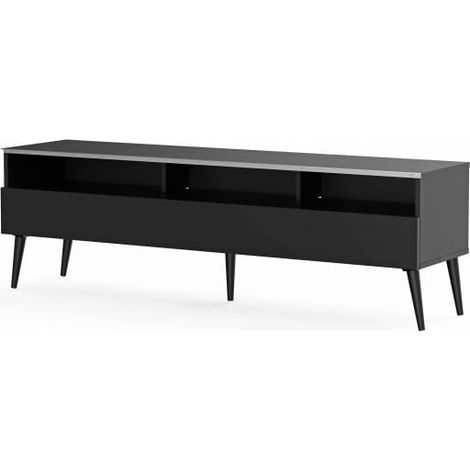 Meuble TV 1 porte 3 niches mélaminé noir Boras 160 cm (1/5)