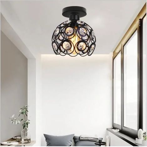Lustre Plafonnier en Fer Forgé Indutrielle Lampe Plafonnier Cristal Vintage pour Salon Chambre Couloir (1/4)