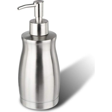 Distributeur en acier inoxydable argenté 400ml, pompe doseuse pour gel hydroalcoolique, flacon rechargeable à shampoing, salle de bain, plan de travail, cuisine, buanderie, antirouille et étanche. (1/5)