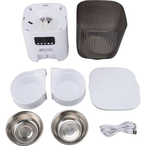 Mangeoire pour animal domestique multifonctionnelle en acier inoxydable 304, distributeur de nourriture pour chats, capacité de 5l, pour chats et chiens d'intérieur, Type à Double bouton (1/5)