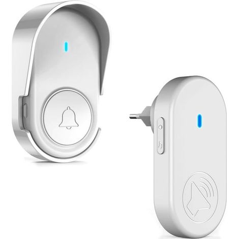Sonnette extérieure sans fil étanche, kit de sonnette à alerte clignotante (blanc) IP66 (1/5)