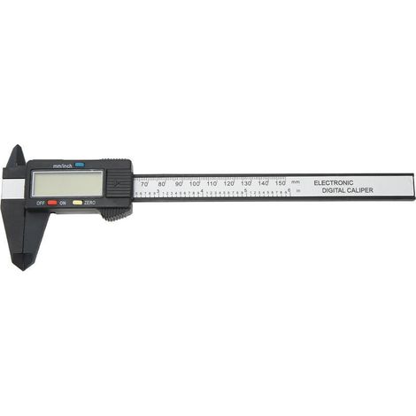 Elektronischer digitaler Messschieber mit LCD-Display, 150 mm (6 Zoll), Zoll/Millimeter-Umrechnung, PA66, schwarz - Crezuo