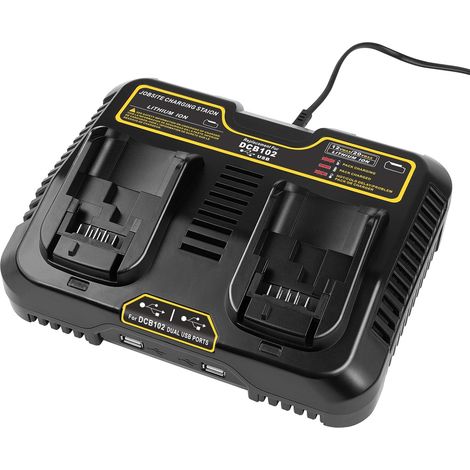 Chargeur de Batterie 18 V, Dual 3 A 12 V-20 V Max Li-ION, Chargeur Rapide 2 Ports USB 2,1 A (1/5)