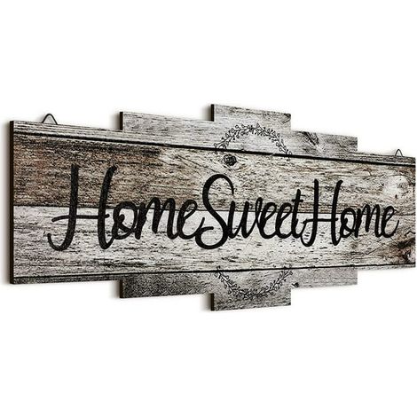Pancarte Murale en Bois Rustique "Home Sweet Home", Décoration de Maison Style Ferme, Plaque Murale en Bois pour Salon, Chambre, Mariage, Grand Panneau Mural Gris (1/2)