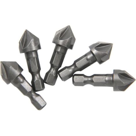 Lot de 5 forets coniques de 6,35 mm à tige hexagonale de 6,35 mm, trous de retrait de bavures à 6,35 mm, ensemble de poinçon central, pour bois, contreplaqué, plastique (1/4)