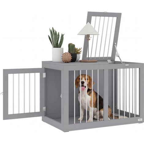 Pour chien moyen double accès pratique cage d'intérieur 2 portes verrouillables en acier et MDF 80x50x56,5 cm Gris (1/5)