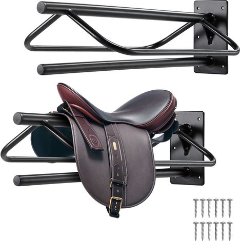 Mophorn-Sattelhalter mit Polsterstange, 23,8x12,6x10,2 Zoll, 2 Packungen wandmontierter Sattelständer, robuster Sattelhalter aus Stahl, Western- und englischer Sattelhalter für Pferdestall,Scheune.