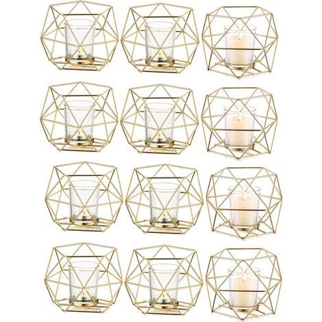 10 pièces supports de bougies géométriques or, décoration moderne pour cheminée, étagère, mariage, Noël et anniversaire (1/4)