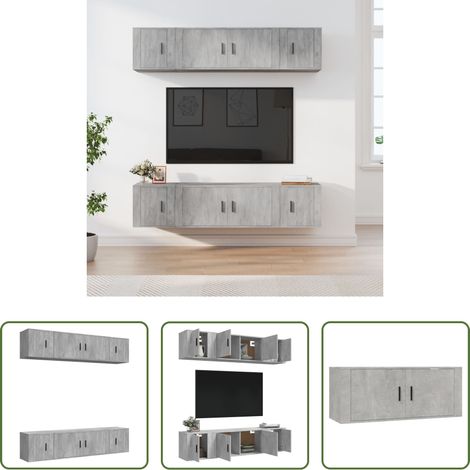 Meuble tv gris béton - Ensemble de meubles TV 6 pcs Gris béton Bois d'ingénierie (1/5)