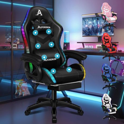 Racing Gaming Stuhl Massage LED RGB Beleuchtung Ergonomischer Gamer Sessel (1/5)