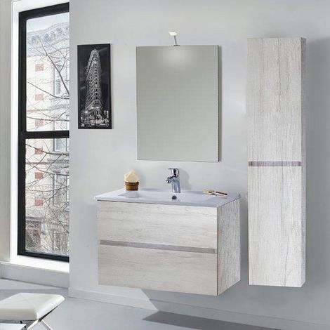 Mobile da Bagno Sospeso 100cm Colonna P18cm Mazzoni Maiorca Light Bianco Frassinato