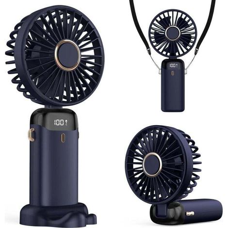 Ventilateur portable rechargeable, mini ventilateur alimenté par batterie 5000 mAh, 5 vitesses et affichage LED, ventilateur de table longue durée pour bureau, chambre, activités de plein air et voyag (1/4)