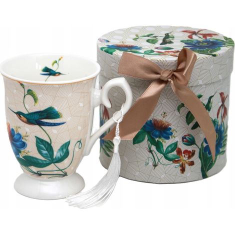 Dezenter Porzellanbecher mit Blumen- und Vogelmotiv (1/5)