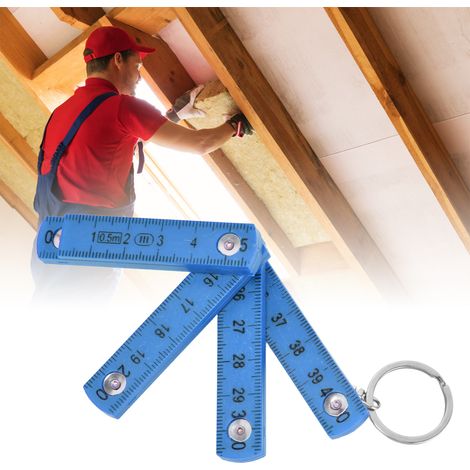 2/Vente d'une règle pliante en ABS pour le travail du bois de 0,5 m, règle en plastique à 10 volets (style porte-clés), bleue. (1/5)