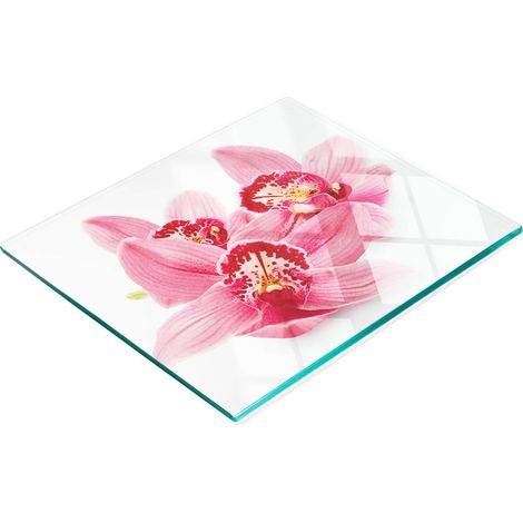 Tabla de servir de cristal para cocina con diseño de orquídeas rosas, 60x52 cm. (1/5)