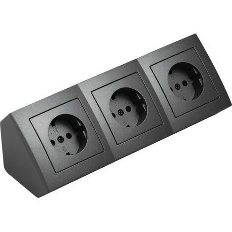 Bloc multiprise encastrable 3 Prises de Contact de Protection, câble de 15 cm avec borne de Lustre, 230 V/16 A, Montage en saillie, Anthracite Mat (1/5)
