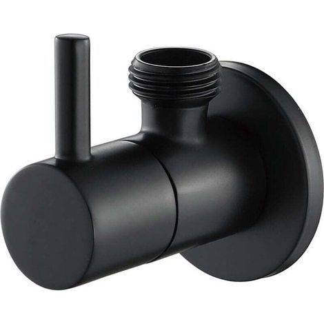 Válvula de grifo angular, AG, conexión de pared de 1/2" - conexión de grifo de 3/8" - con manija - latón - negro (1/4)