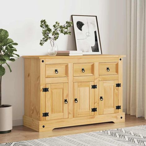 Vidaxl – Buffet Corona en bois massif de pin mexicain 112x44x78 cm – 3 tiroirs et 3 portes – Style rustique pour rangement optimal (1/6)