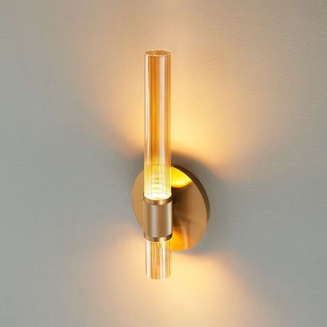 Zylindrische Messing-Wandleuchte Art-déco mit Bernsteinglas - Cyllia (1/5)
