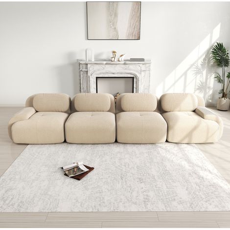 Sofá modular de 4 plazas en tejido efecto cuerda beige, sin estructura, espuma 32D, OKWISH (1/5)