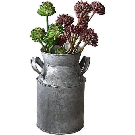 Vase décoratif avec anse, style rustique chic vintage, métal, style campagne française, vase rustique et primitif, vase à fleurs, décoration de mariage, 18,5 x 11 x 9,5 cm, gris, 1 pièce (1/4)