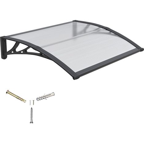Auvent de Porte d'entrée 100x120cm Toit Marquise en Polycarbonate Porte Résistante Toit Abri Protection Contre La Pluie et UV (1/5)