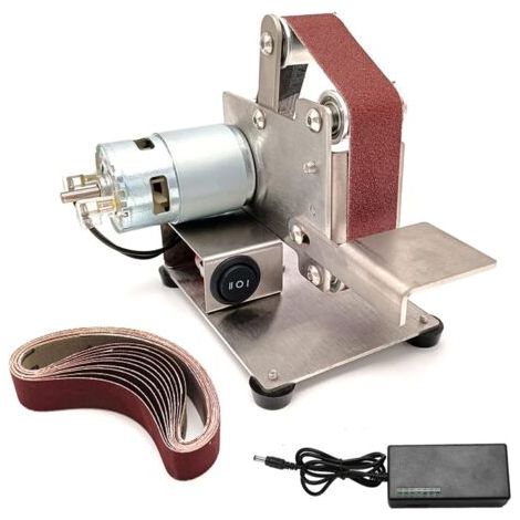 DEESSE SHOP-Mini ponceuse à bande – Aiguiseur de couteaux électrique, ponceuse à 7 vitesses réglables, meuleuse de table pour le travail du bois, le métal, la fabrication de couteaux (25mm,10000RPM) (1/5)