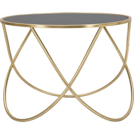 Moderner runder Couchtisch 60cm aus goldfarbenem Metall und schwarzem Glas Ring (1/5)