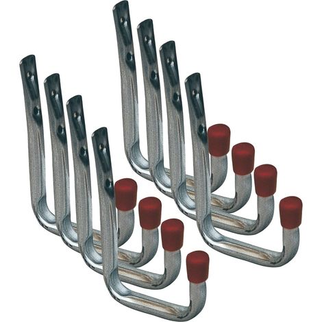 vasalat Wandhaken U-Form zum Schrauben Gerätehalter mit roter Endkappe 120x82x41mm, Stahl verzinkt 8 Stück